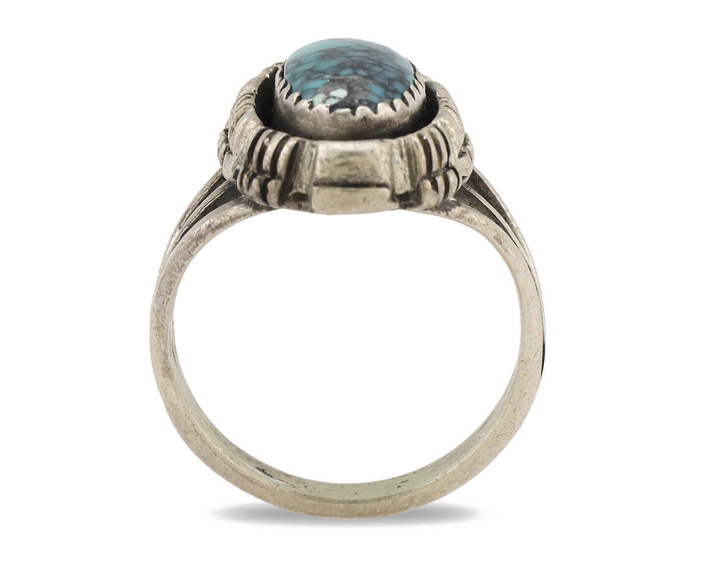 Navajo Ring .925 Silver Spiderweb Turquoise Artist Signed Yazzie C.80's