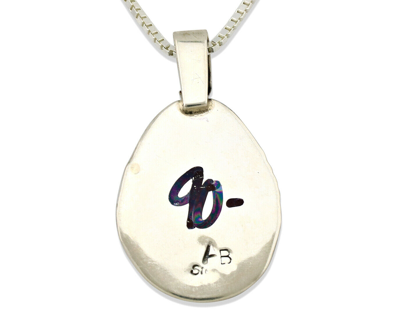 Navajo Necklace .925 Silver Morenci Turquoise Signed Anna Begay C.1980's