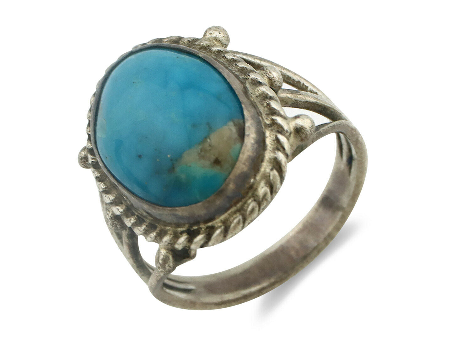 Navajo Ring .925 Silver Natural Blue Turquoise Native American Artist C.80's