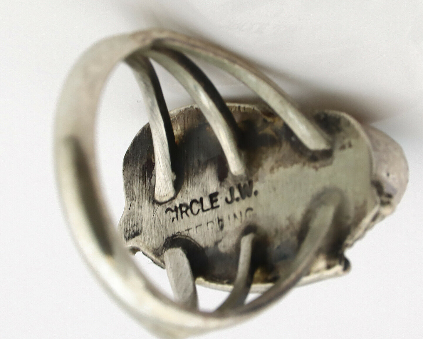 Navajo Ring .925 Silver Spiderweb Turquoise Artist Signed S King C.1980's