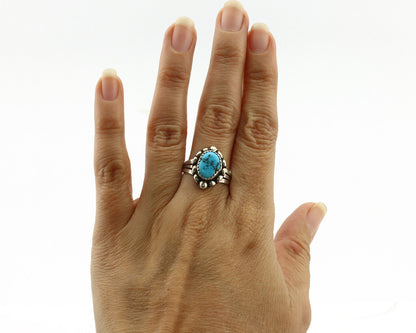 Navajo Ring .925 Silver Sleeping Beauty Turquoise Signed Sylvia Chee C.80's