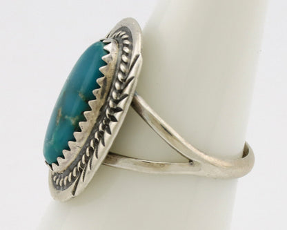 Navajo Ring .925 Silver Nevada Turquoise Native American Artist C.1980's