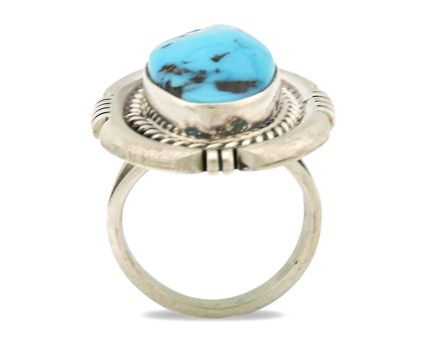 Navajo Ring .925 Silver Sleeping Beauty Turquoise Artist Signed E Etsitty C.80's
