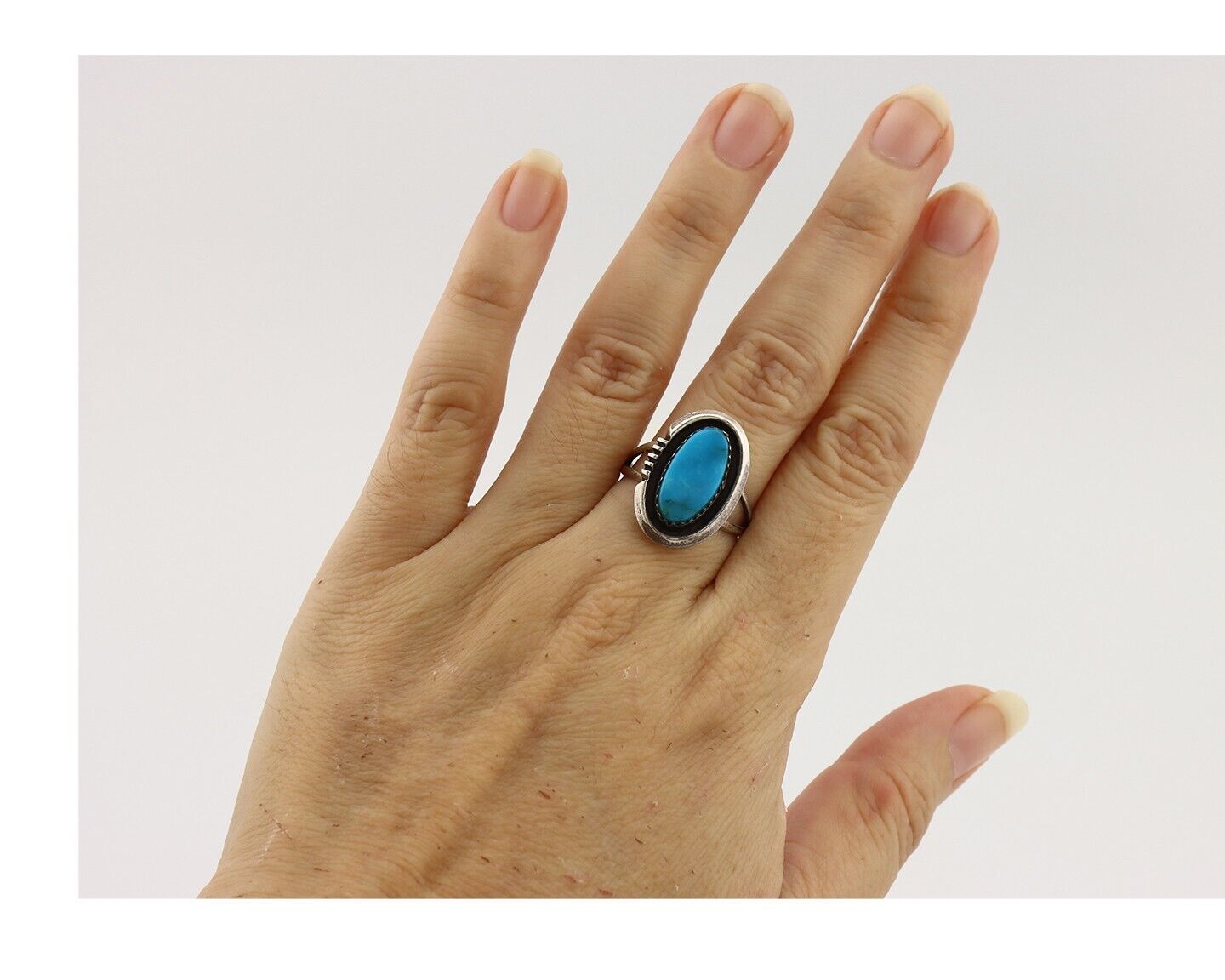 Navajo Ring 925 Silver Blue Gem Turquoise Native American Artist C.80's