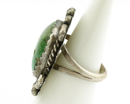 Navajo Ring .925 Silver Green Spiderweb Turquoise Native Artist C.1980's