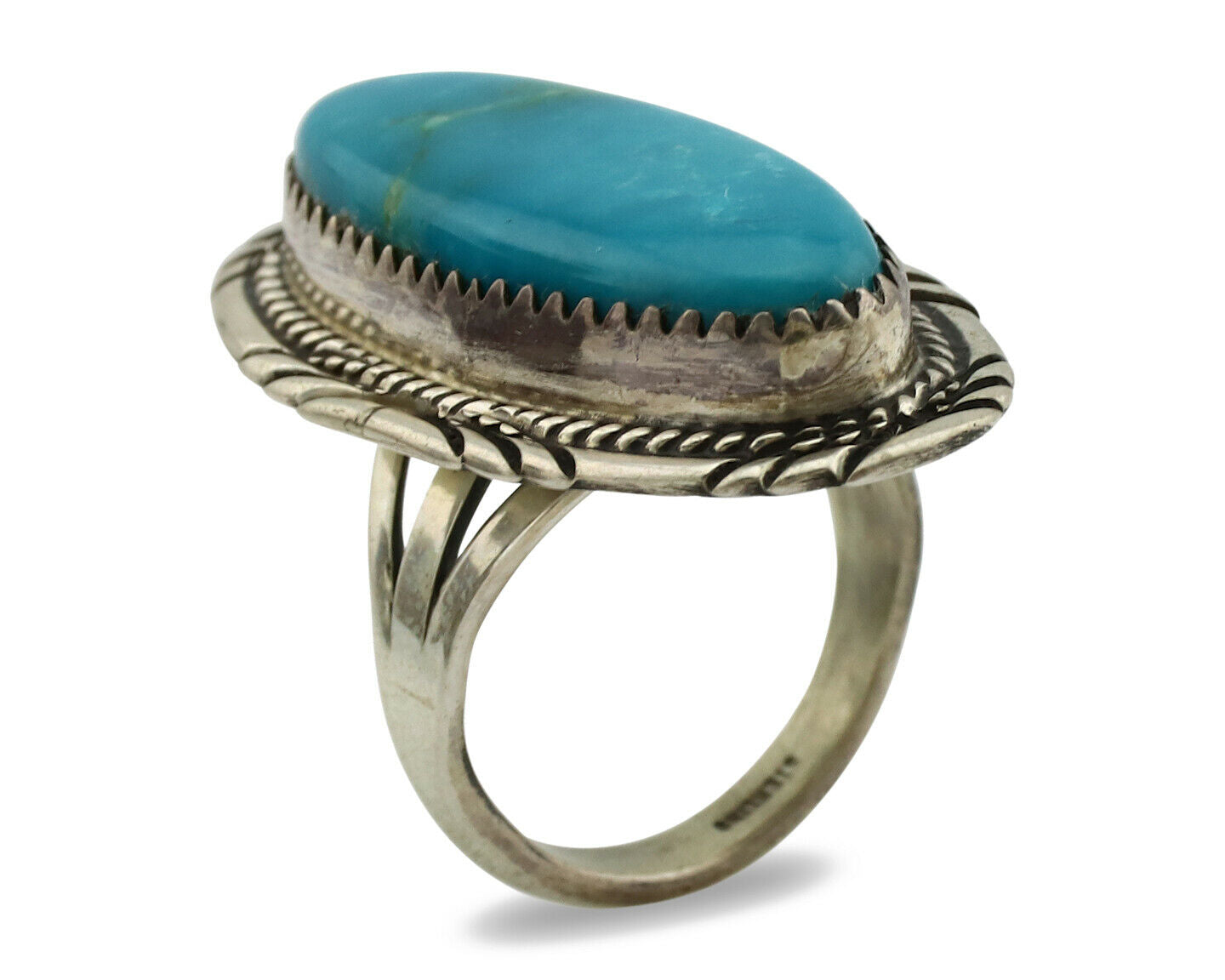 Navajo Ring .925 Silver Blue Turquoise Artist Signed M Begay C.1980's