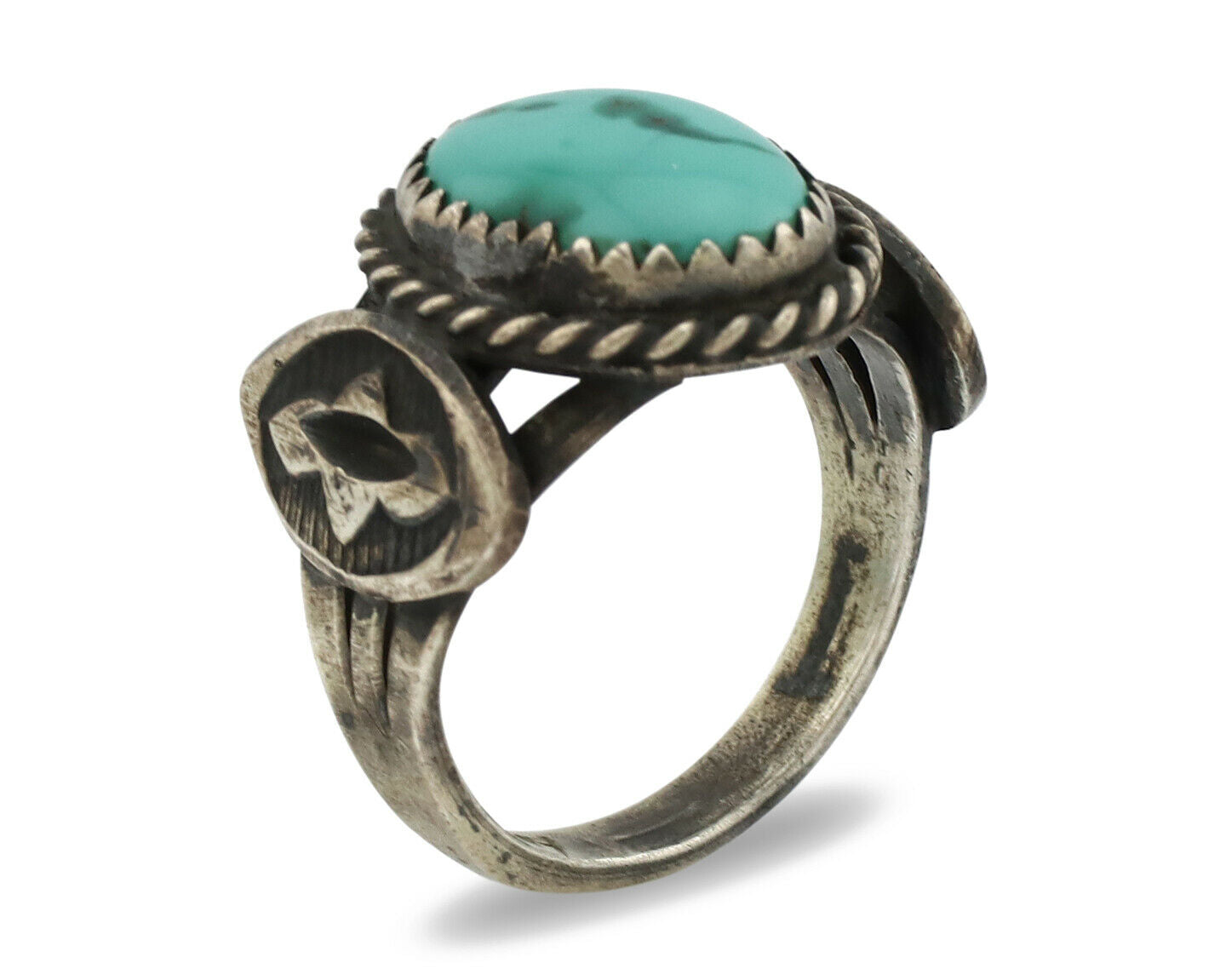 Navajo Ring .925 Silver Blue Turquoise Artist Signed FA C.1980's