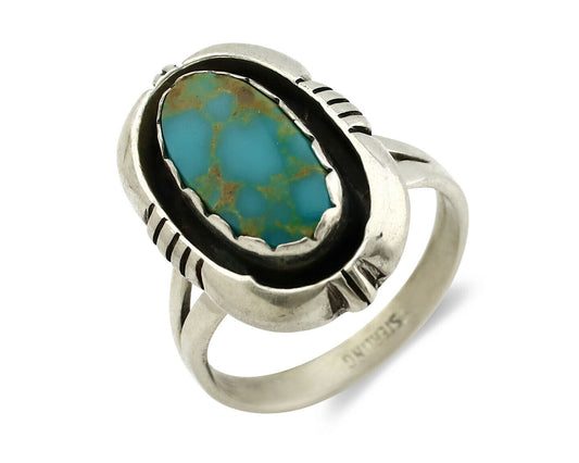 Navajo Ring .925 Silver Kingman Turquoise Handmade Native American Artist C80s