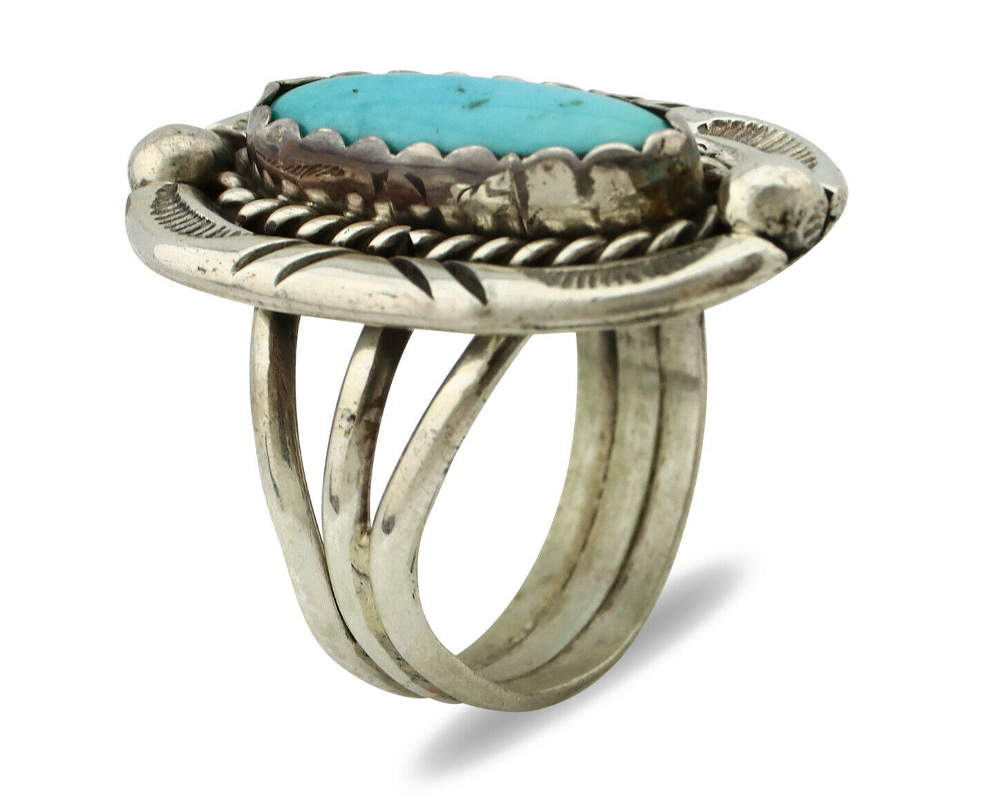 Navajo Ring .925 Silver Blue Turquoise Artist Signed V&N EDSITTY C.80's