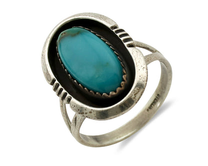 Navajo Ring .925 Silver Nevada Turquoise Native American Artist C.1980's