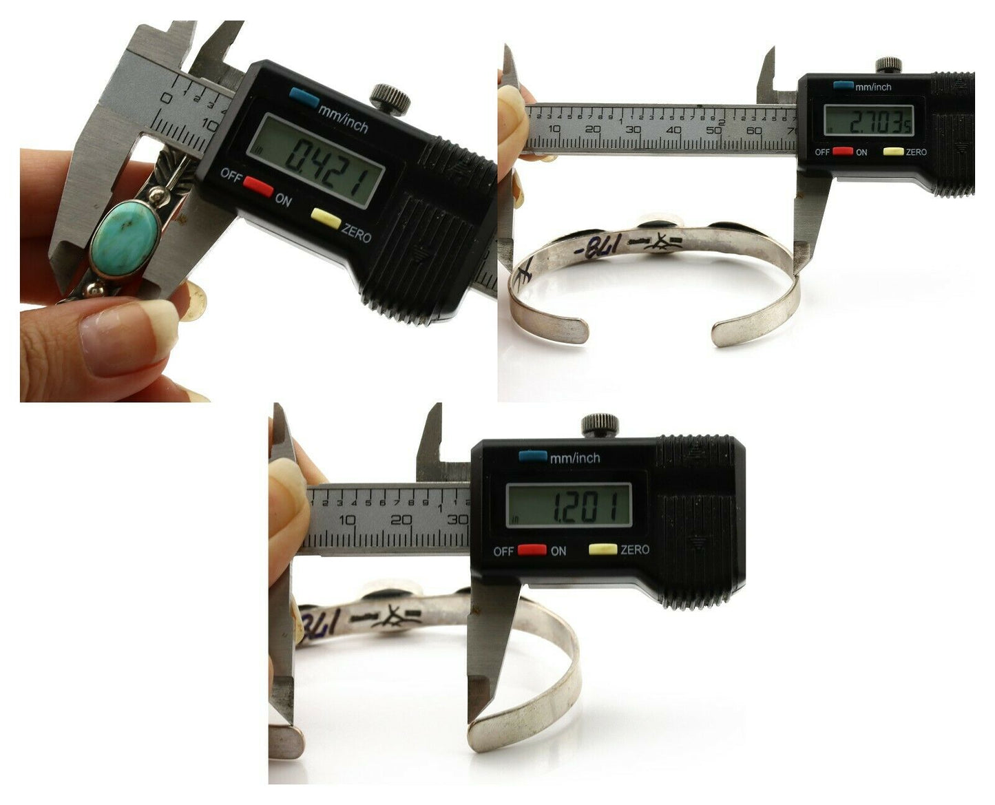 Navajo Bracelet .925 Silver Arizona Turquoise Artist Signed Tipi on Hill 80's