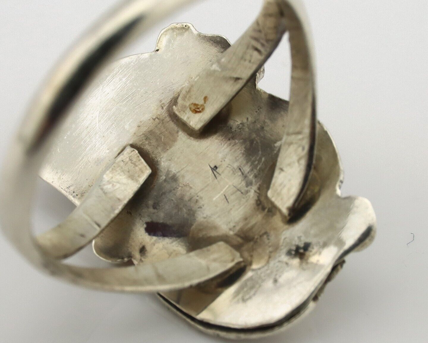 Navajo Ring .925 Silver Natural Pink Mussel Artist Signed Justin Morris C.80's