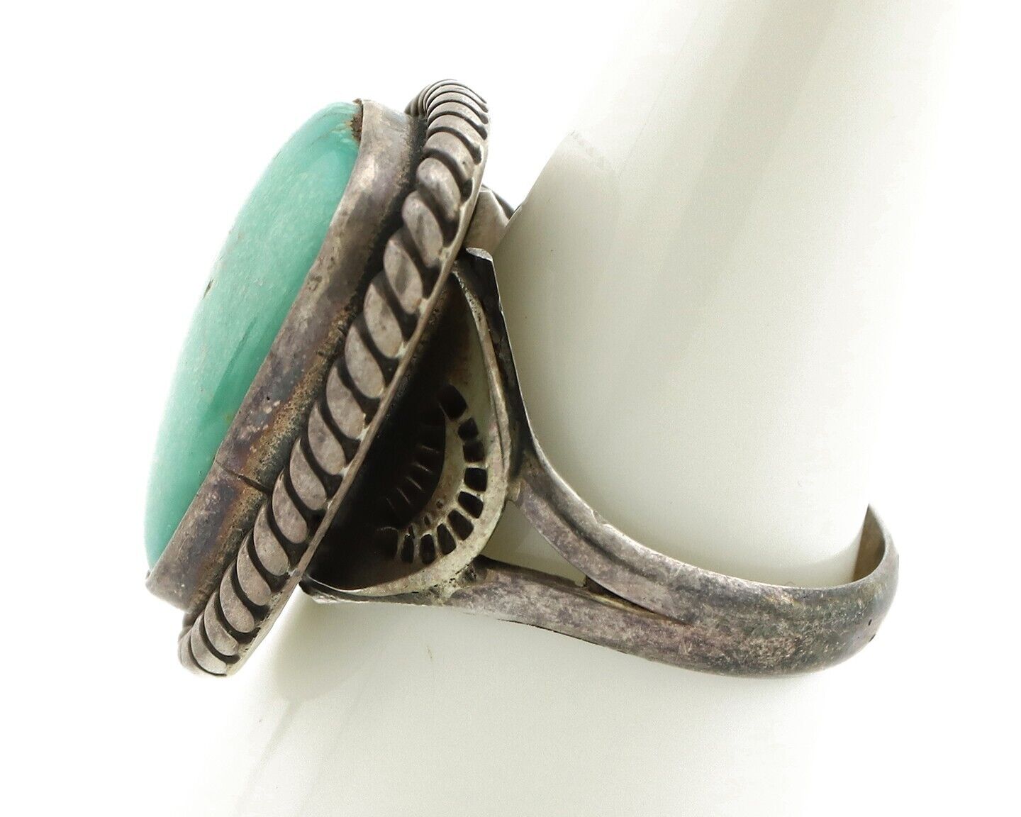 Navajo Handmade Ring 925 Silver Blue Turquoise Signed Native Artist C.80's