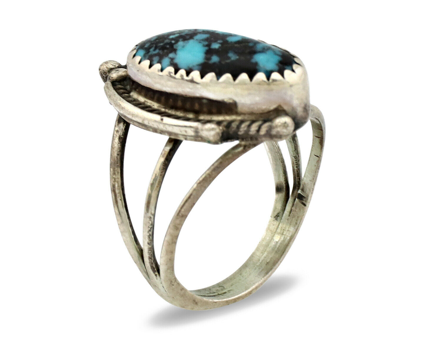 Navajo Ring .925 Silver Spiderweb Turquoise Artist Signed S King C.1980's