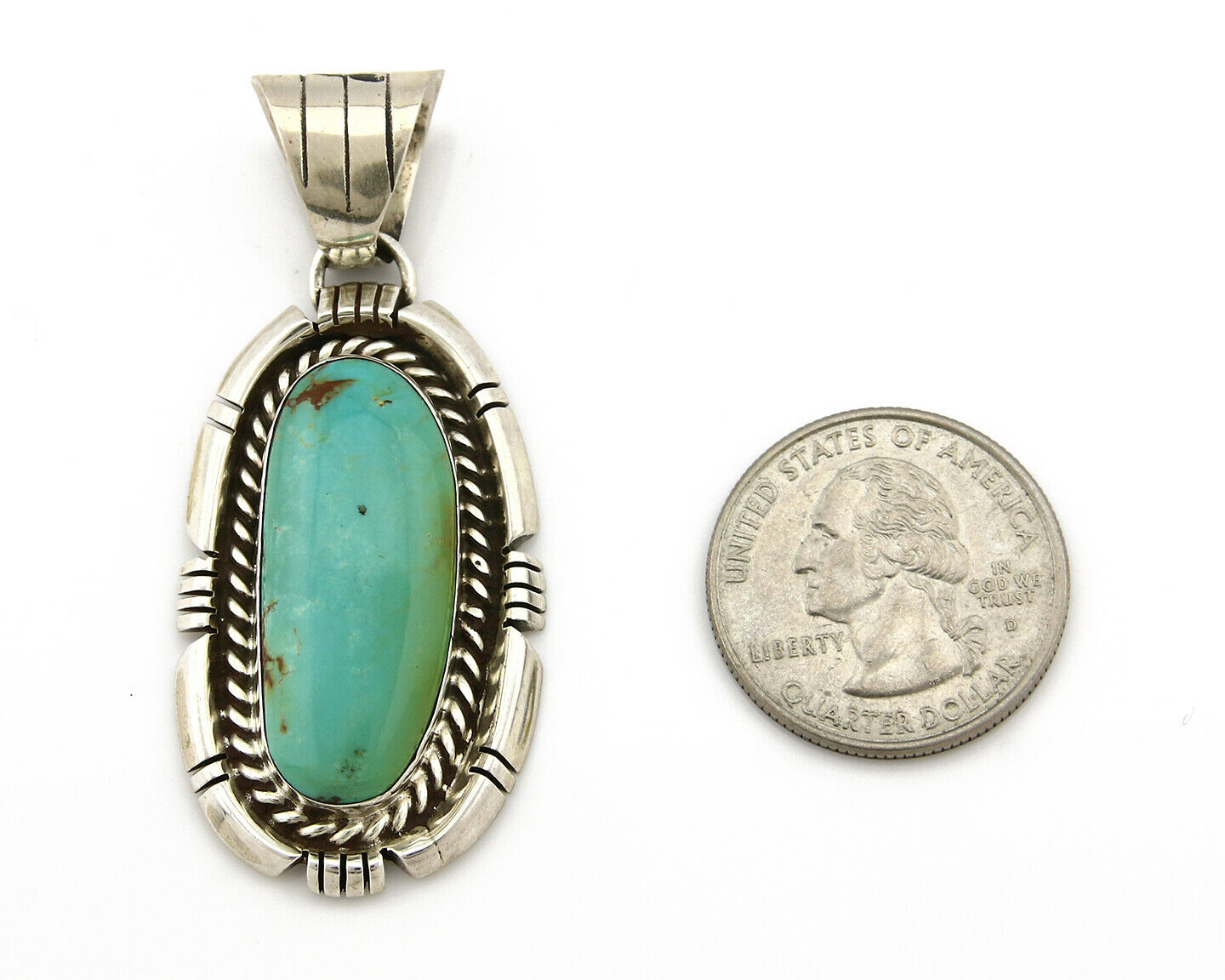 Navajo Pendant Turquoise Mountain .925 Silver Signed JJP C.80's