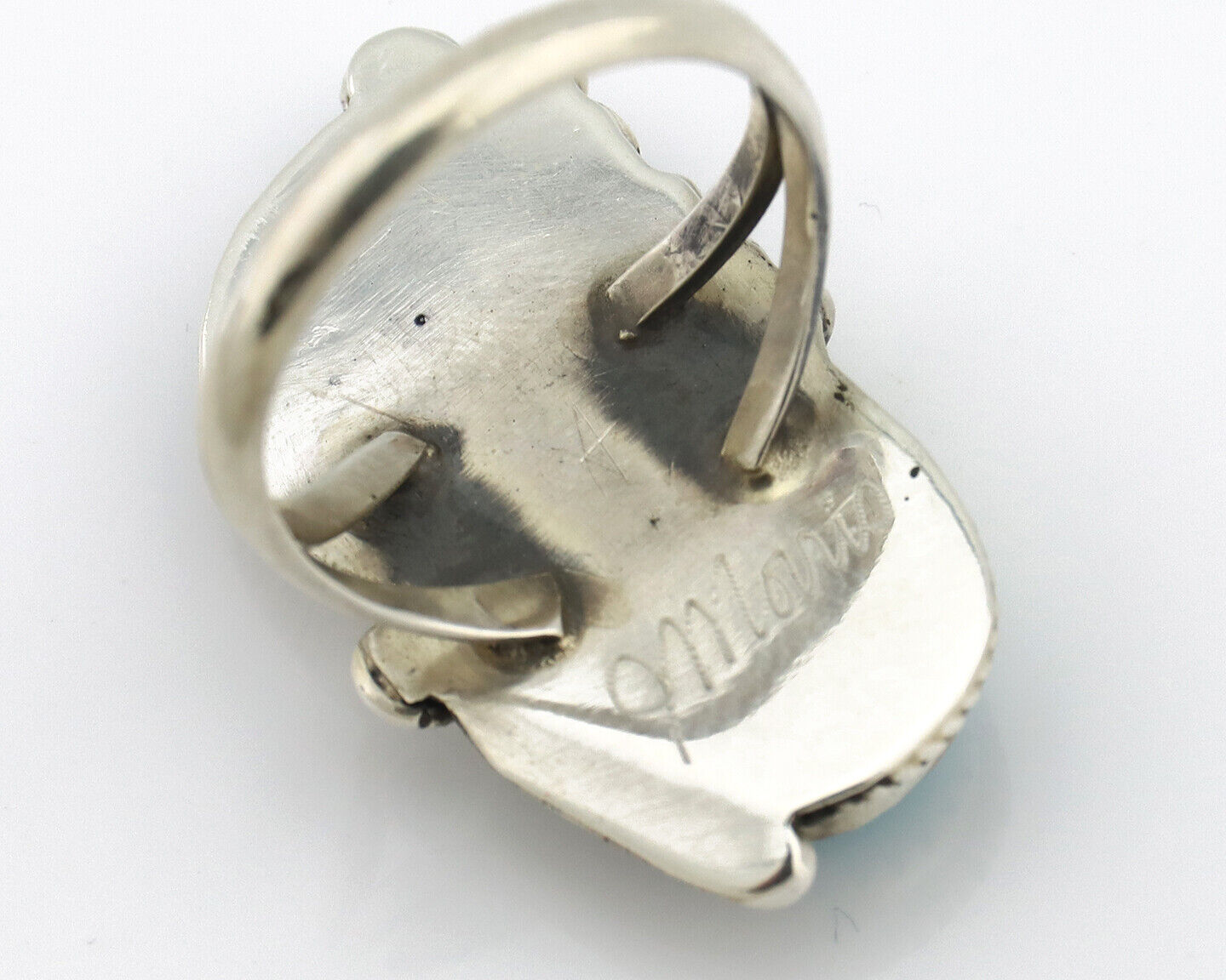 Navajo Ring 925 Silver Sleeping Beauty Turquoise Artist Signed Morris C.80's