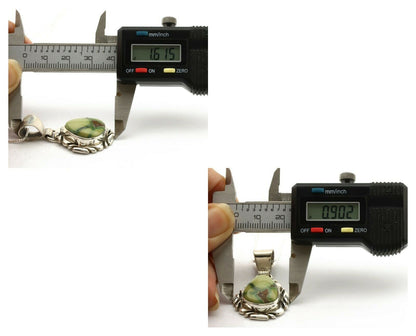 Navajo Necklace .925 Silver Damele Variscite Signed Sun C.1980's