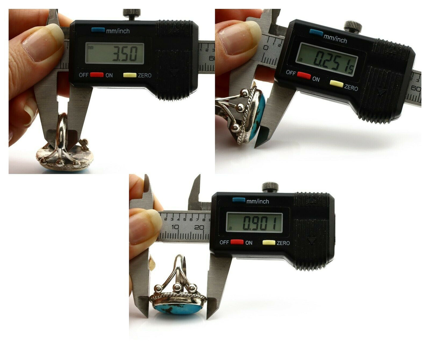 Navajo Ring .925 Silver Morenci Turquoise Native American Artist C80s