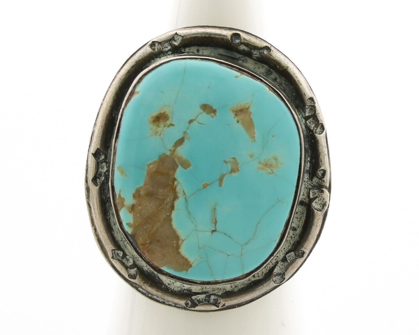 Navajo Ring .925 Silver Globe Turquoise Native American Artist C.1980's