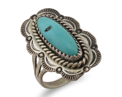 Navajo Ring .925 Silver Manassas Turquoise Native American Artist C.80's