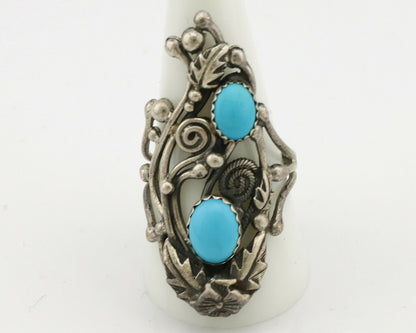 Navajo Ring .925 Silver Sleeping Beauty Turquoise Signed Prairie Fire C.80's