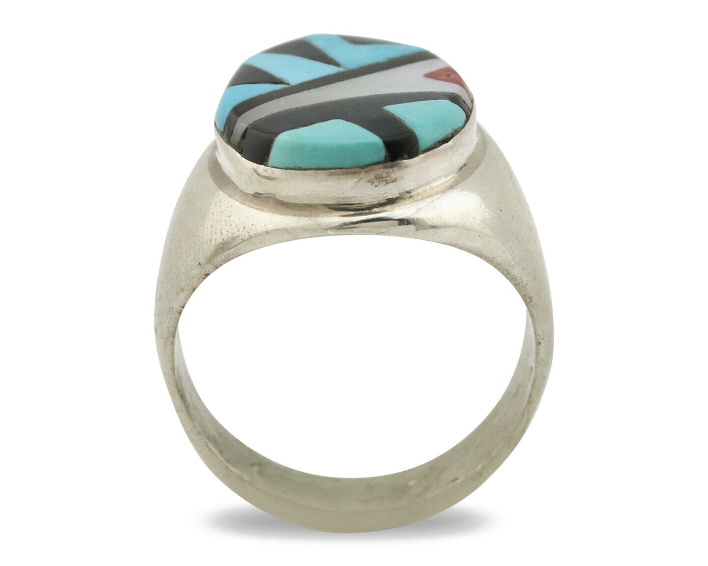 Zuni Inlaid Ring .925 Silver Gemstone Artist Richard & Geneva Terraza C.1980's