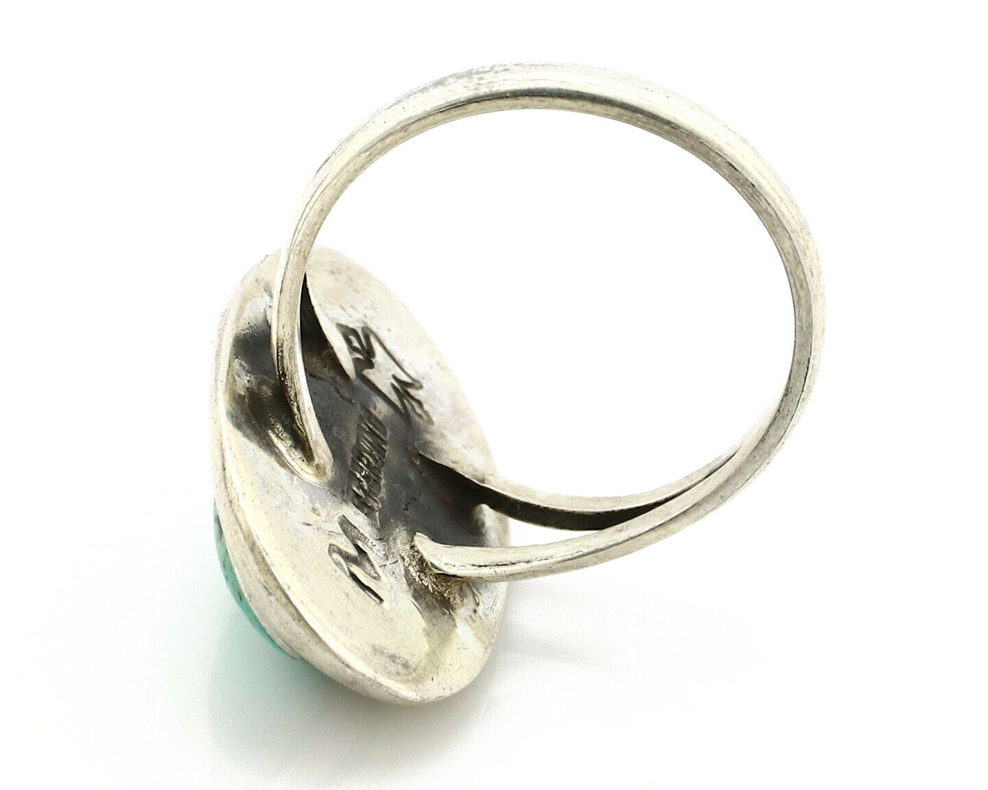 Navajo Shadow Box Ring .925 Silver Kingman Turquoise Signed M Montoya C80s