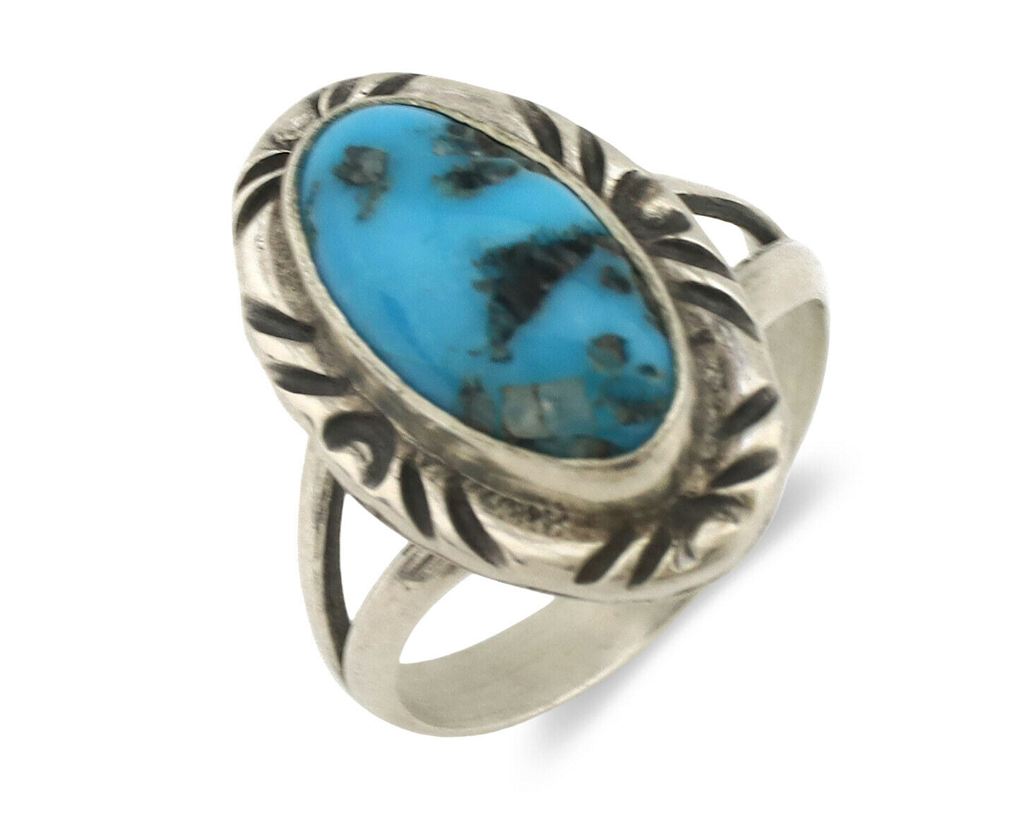 Navajo Ring .925 Silver Sleeping Beauty Turquoise Native Artist Signed C.80's