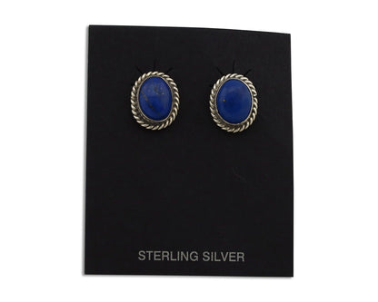 Navajo Earrings 925 Silver Natural Mined Lapis Native American Artist C80s