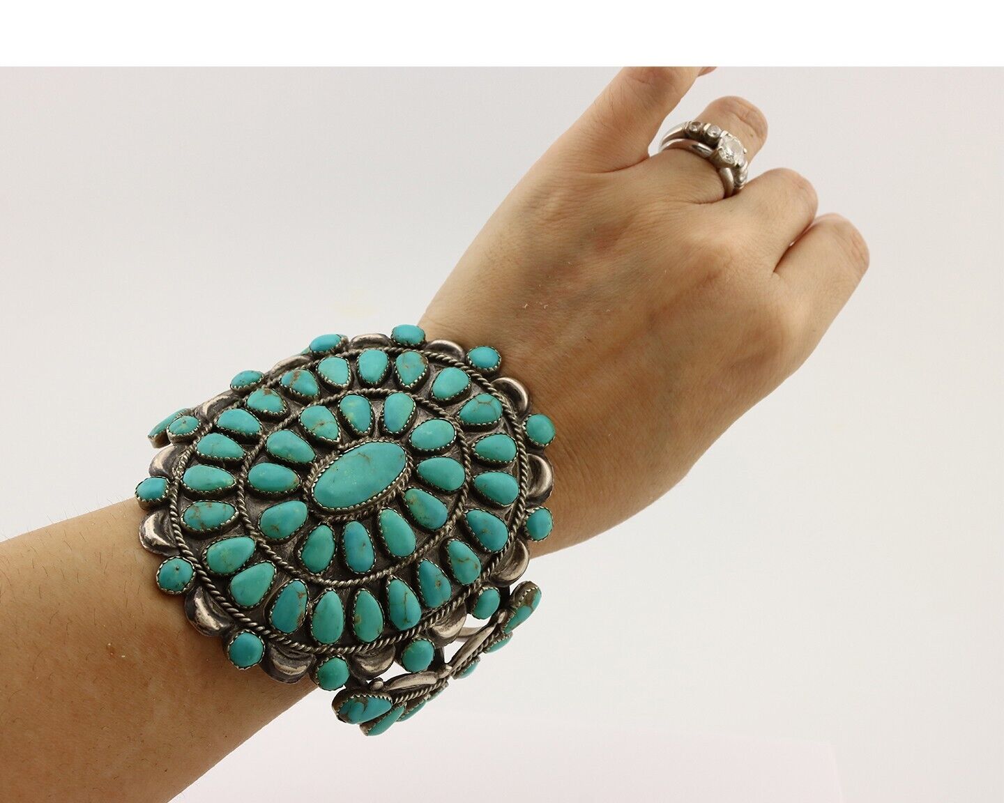 Navajo Link Bracelet .925 Silver Natural Blue Turquoise Artist Robert Gene C80s