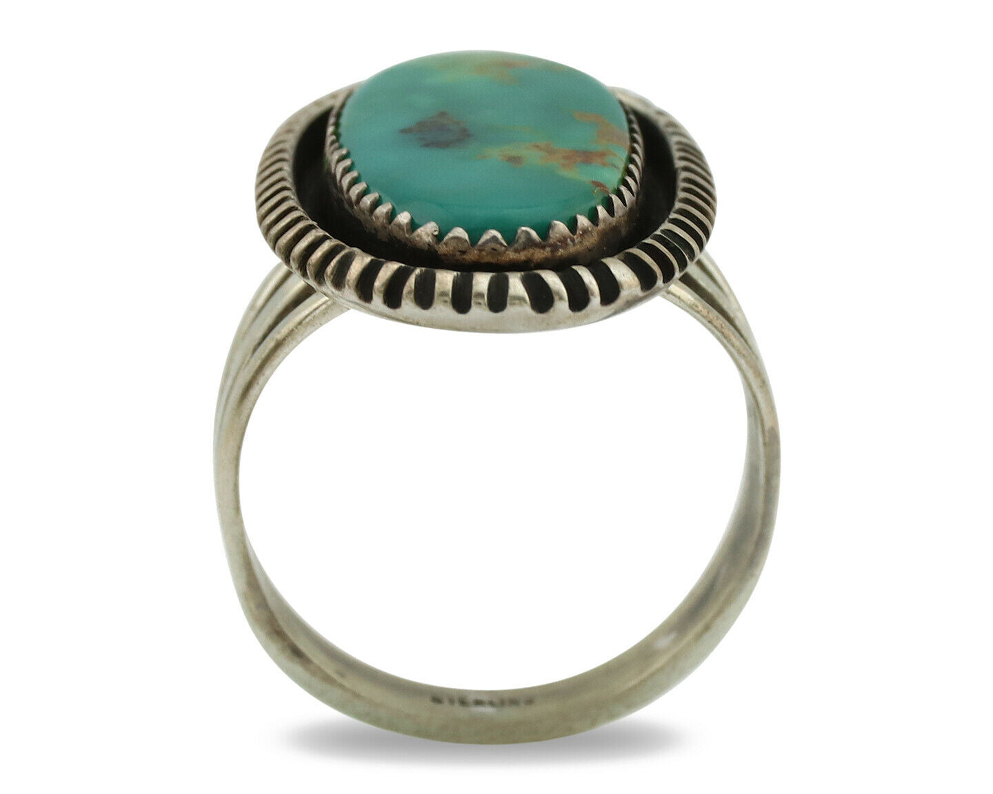 Navajo Ring .925 Silver Kingman Turquoise Native American Artist C.1980's