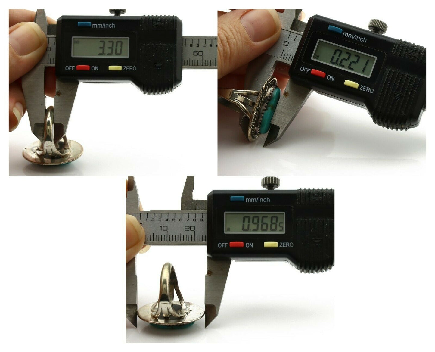 Navajo Ring .925 Silver Kingman Turquoise Signed B C.1980's