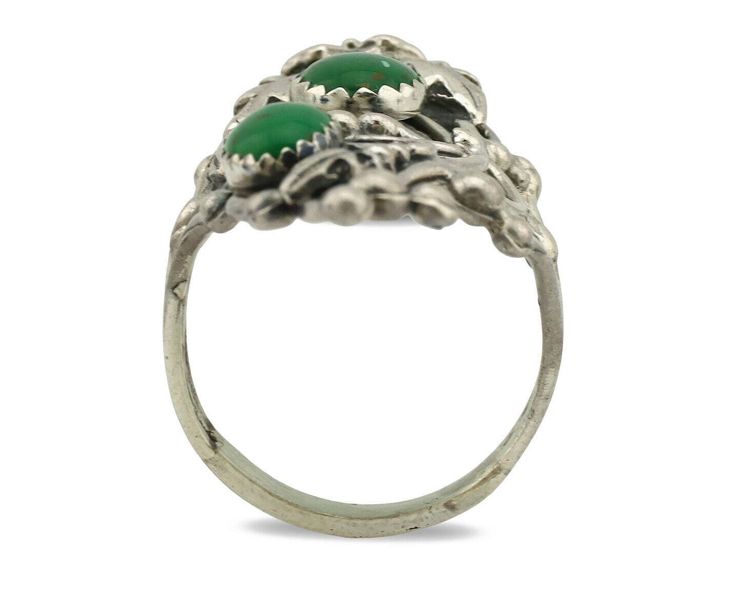 Navajo Ring .925 Silver Green Turquoise Signed Prairie Fire C.80's