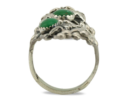 Navajo Ring .925 Silver Green Turquoise Signed Prairie Fire C.80's