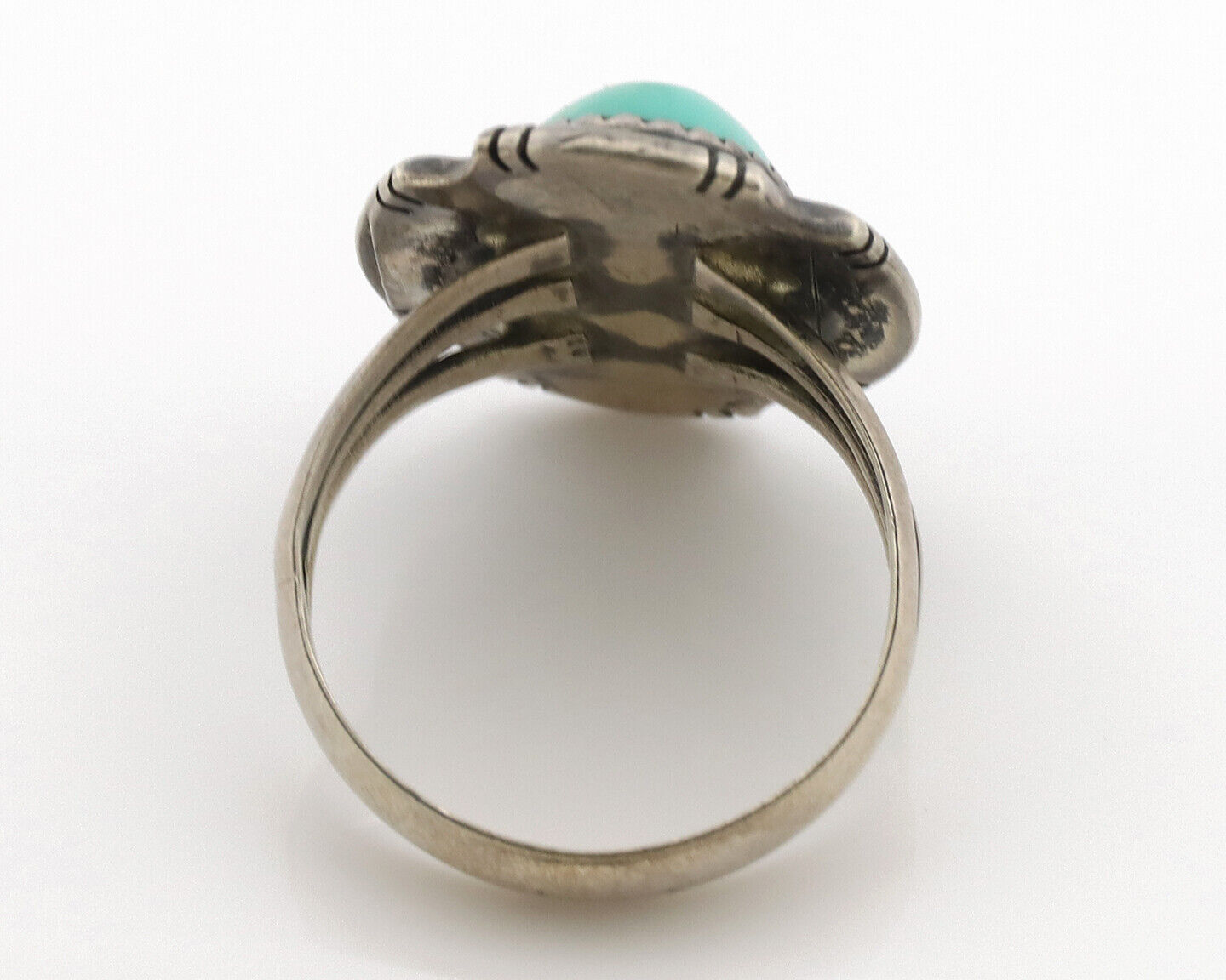 Navajo Ring .925 Silver Sleeping Beauty Turquoise Native Artist C.1980s