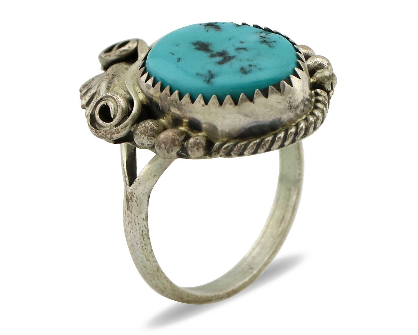 Navajo Ring .925 Silver Sleeping Beauty Turquoise Native Artist C.80's