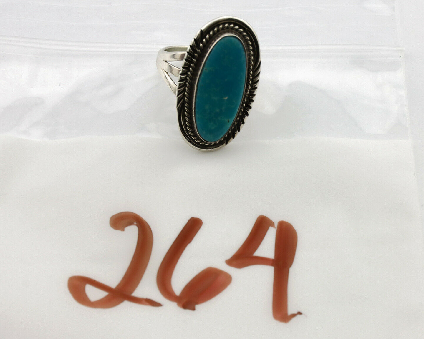 Navajo Ring .925 Silver Blue Gem Turquoise Native American Artist C.80's