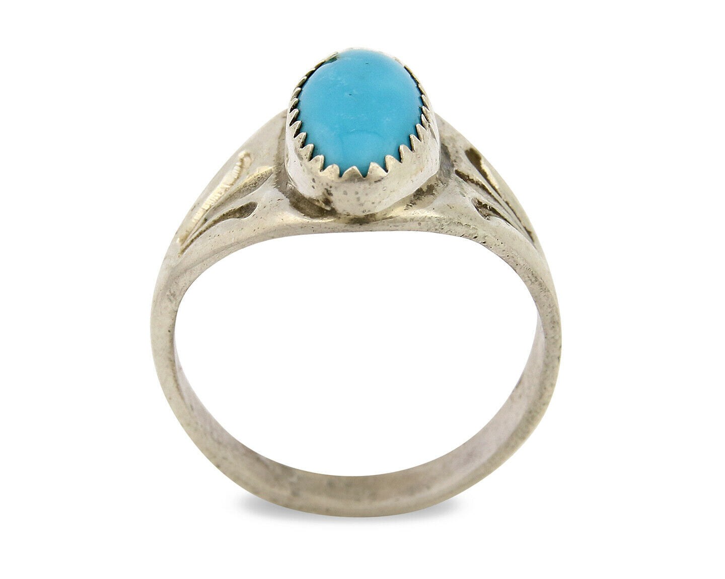 Zuni Ring .925 Silver Kingman Turquoise Hand Stamped Native American C.80's