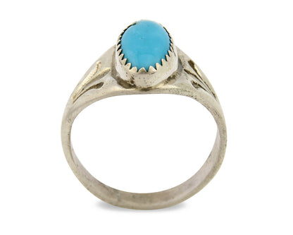 Zuni Ring .925 Silver Kingman Turquoise Hand Stamped Native American C.80's