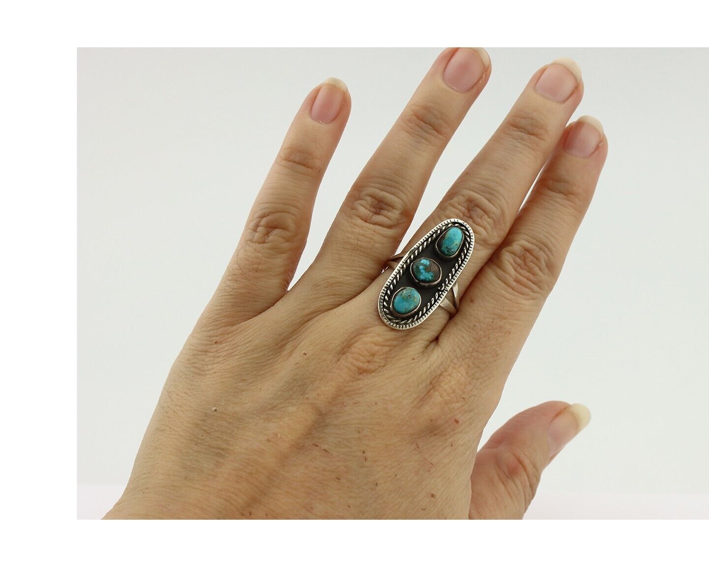 Navajo Ring .925 Silver Natural Blue Turquoise Native American Artist C.80's