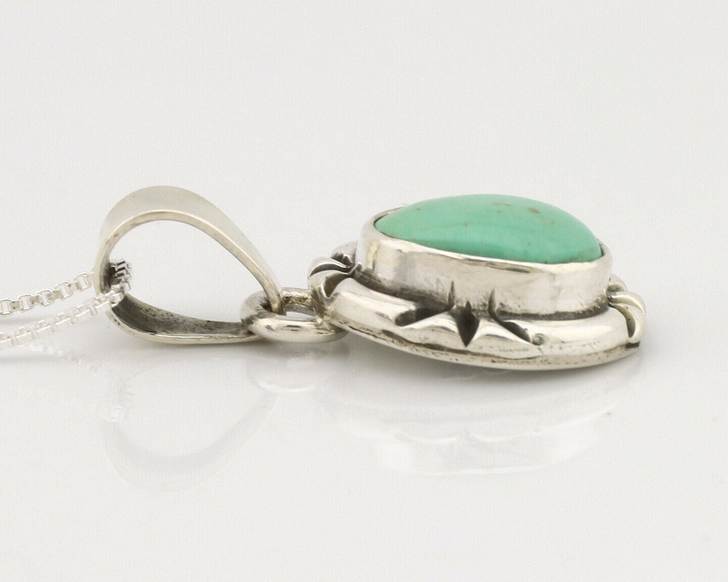 Navajo Necklace .925 Silver Kingman Turquoise Signed Gecko C.1980's