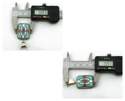 Navajo Handmade Inlaid Gemstone Pendant .925 Silver Signed SN C.80's