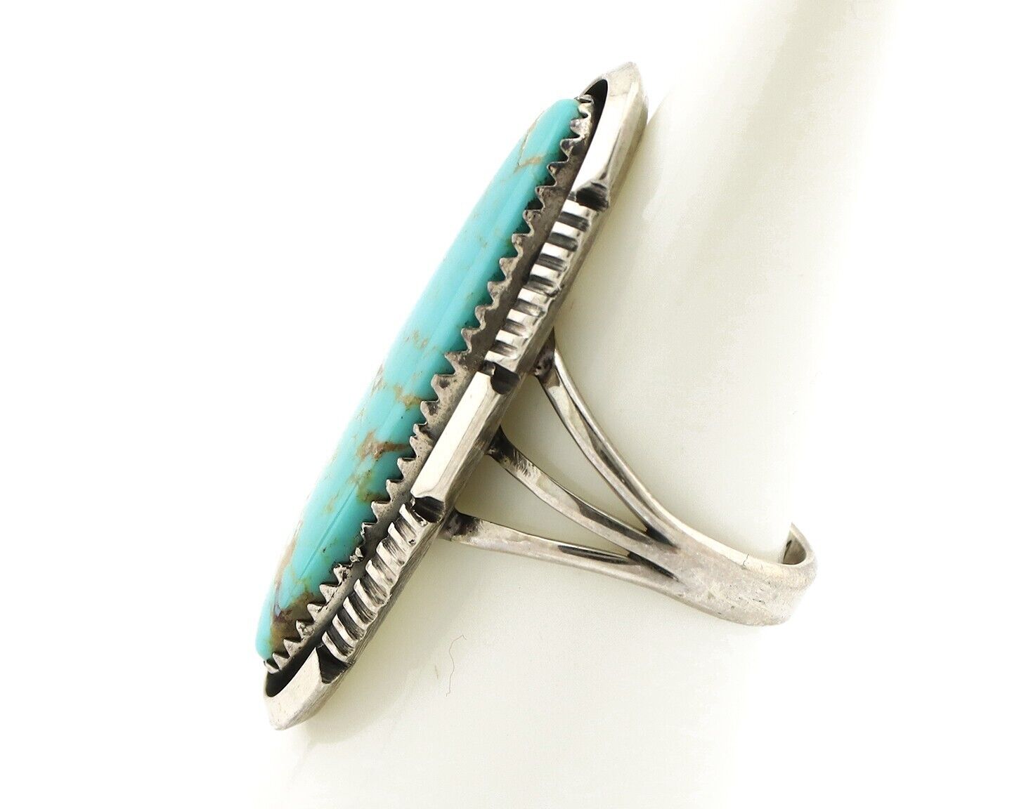 Navajo Ring 925 Silver Kingman Natural Blue Native Artist Signed USA C.80s