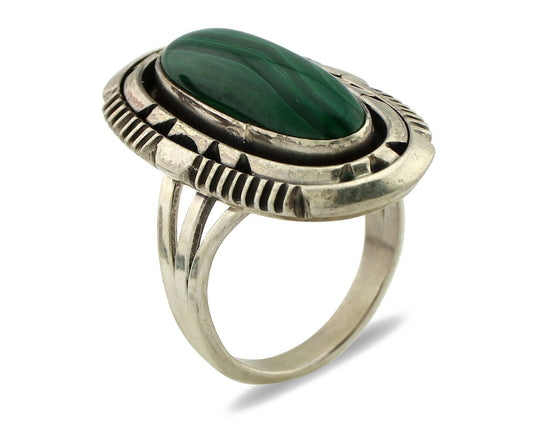 Navajo Ring 925 Silver Natural Malachite Artist Signed William Denetdale C.80's