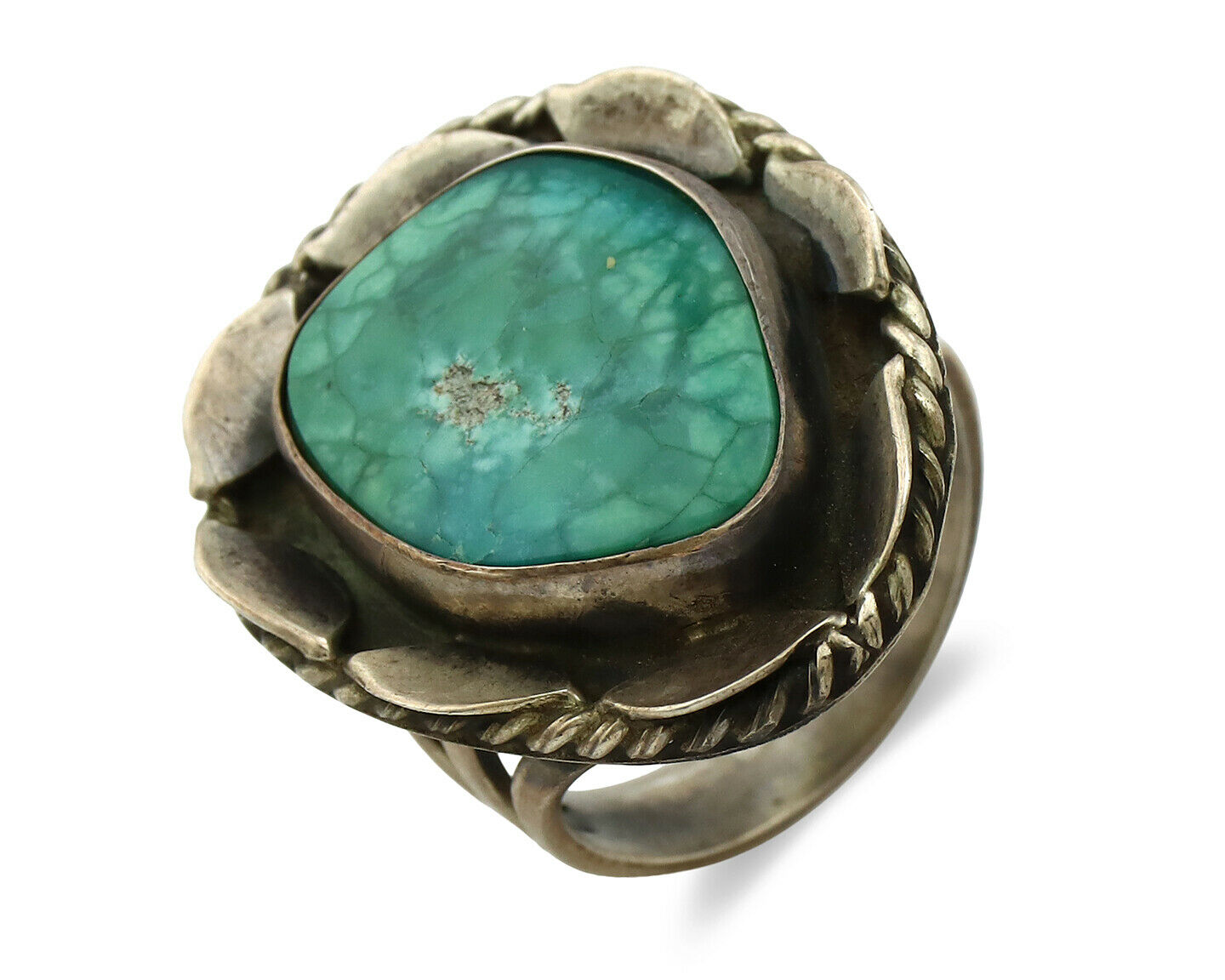 Navajo Handmade Ring .925 Silver Green Turquoise Artist Signed DC C.1980's