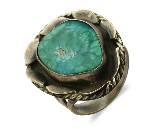 Navajo Handmade Ring .925 Silver Green Turquoise Artist Signed DC C.1980's