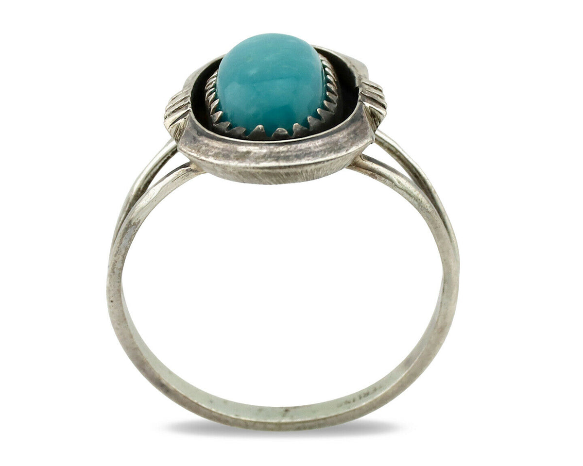 Navajo Ring .925 Silver Nevada Turquoise Native American Artist C.1980's