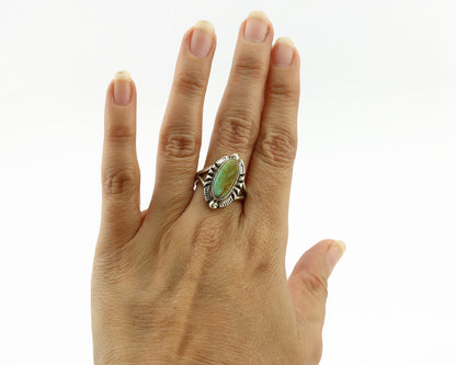 Navajo Ring .925 Silver Kingman Turquoise Artist Signed Gecko C.80's
