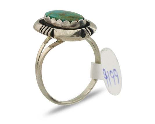 Navajo Ring .925 Silver Blue Gem Turquoise Native American Artist C.80's
