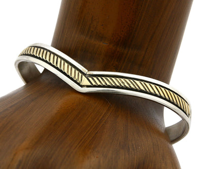 Navajo Bracelet SOLID .925 Silver & 12k Gold Filled Signed E Cuff C.80's